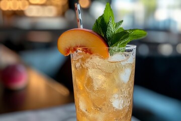 Wall Mural - Peach Mint Iced Cocktail - Refreshing Summer Drink