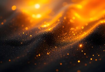 Wall Mural - magical glowing orange sparks and particles floating in dark space. abstract blurred fire background