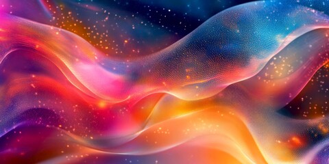 Wall Mural - vibrant waves of color flow through a cosmic backdrop. this abstract image features dynamic hues ble