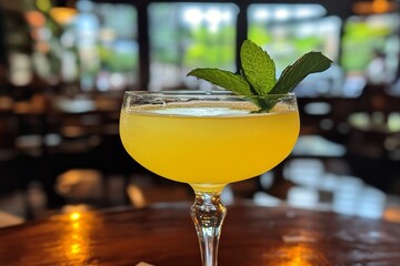 Wall Mural - A Refreshing Yellow Cocktail with Mint Garnish