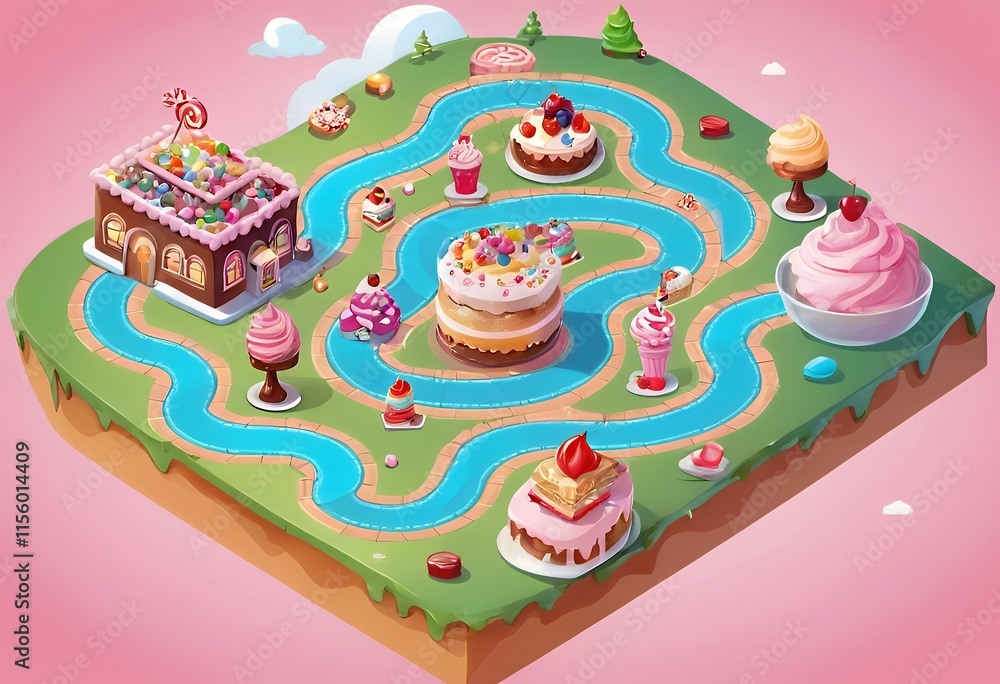 Game road map with level indicators on pink background. Cartoon ...