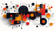 © Phatharaporn - A vibrant abstract composition featuring geometric shapes in red, orange, black, and dotted patterns against a light background.