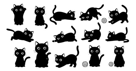 cat vector black kitten icon neko calico pet character cartoon symbol tattoo stamp scarf illustration design isolated