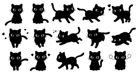 cat vector black kitten icon neko calico pet character cartoon symbol tattoo stamp scarf illustration design isolated