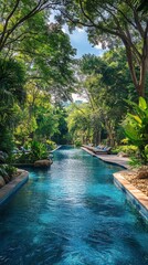 Poster - Serene green oasis featuring a tranquil swimming pool surrounded by lush nature