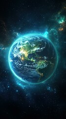 Wall Mural - earth from space, glowing brightly. ai.