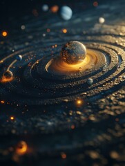 Wall Mural - glowing planet and celestial bodies. ai.