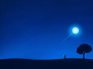 Wall Mural - Moonlit Night with Individual Directing a Laser Beam