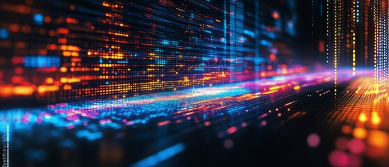 Wall Mural - vivid colors create an energetic flow of data in a digital landscape at night