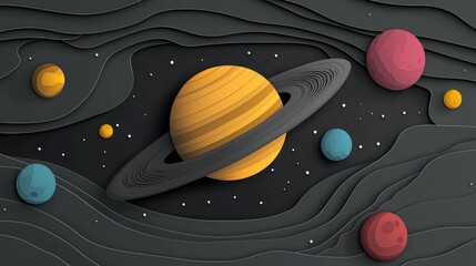 Wall Mural - cosmic paper cut: planets in a mesmerizing paper-cut style, showcasing a solar system with vibrant c