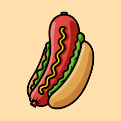 hot dog cartoon food isolated colored drawing line art style sketch classic vintage design illustration