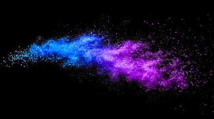 Wall Mural - Blue and purple glitter particles exploding on black background