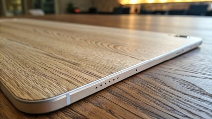 An intricate closeup of the surface of a laminate board emphasizing the fine textures and a hint of a natural wood pattern under soft natural light.