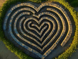 Wall Mural - a top view of garden grass featuring a complex geometric heart pattern