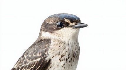 Juvenile Black Phoebe Bird Portrait Against White Background