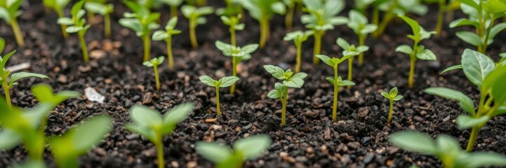 Wall Mural - Close-up of coffee bean seedlings growing in nature, against a beautiful green background, seedlings, plants, environment