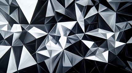 Abstract grayscale low-poly background with sharp,faceted, geometric shapes.