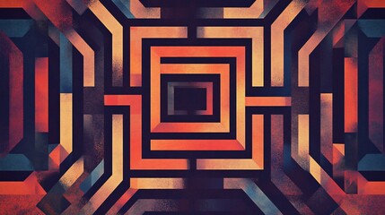 Wall Mural - abstract geometric maze pattern with warm and cool color tones.