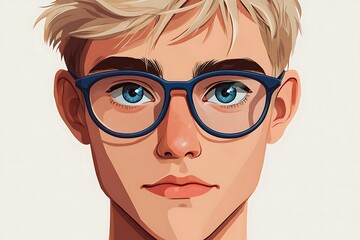 Stylish young man with glasses.  Digital illustration of a handsome teen.