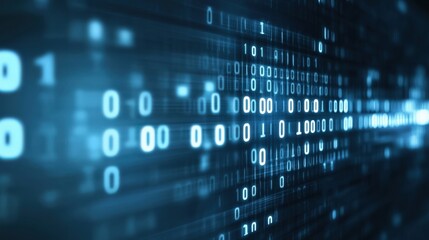 Leinwandbilder - Abstract Representation of Digital Data Flow with Binary Code Stream in Blue Tones, Reflecting Concepts of Technology and Information Processing in a Modern Era