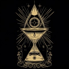 Wall Mural - Gold hourglass design with mystical eye and triangle; celestial, cosmic, occult, esoteric symbolism.