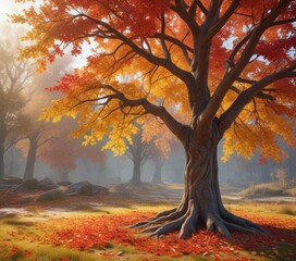 A colorful autumn tree with red and yellow leaves,  autumn leaves,  tree