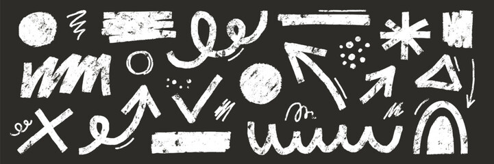 Poster - Brush line shape background abstract texture paint set. Hand drawn sketch doodle scribble brush geometric shape crayon effect background. Abstract arrow, circle, zigzag vector illustration.