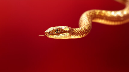 golden snake on red background, Chinese New Year concept