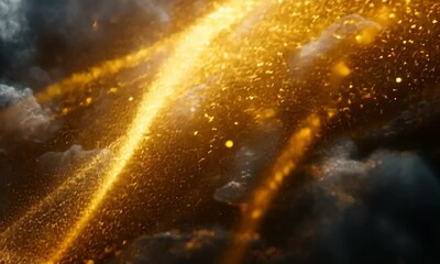 Wall Mural - A mesmerizing display of golden particles against a dark, smoky backdrop, evoking a cosmic feel.