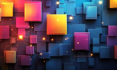 Wall Mural - A vibrant abstract design featuring colorful squares against a dark background.
