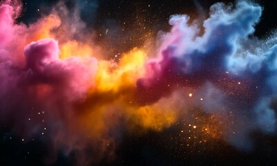 Wall Mural - A vibrant cosmic scene depicting colorful clouds of gas and stars in a galaxy.
