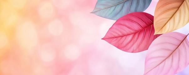 Wall Mural - Blurred bokeh concept. Colorful leaves with a soft background, perfect for nature-themed designs and aesthetics.