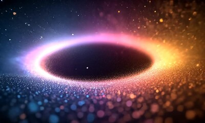 Wall Mural - A vibrant cosmic scene with colorful particles swirling around a dark center.