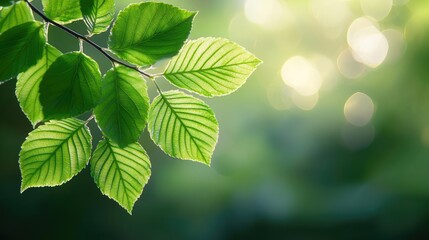 Poster - Blurred bokeh concept. Close-up of vibrant green leaves with a soft blurred background showcasing nature's beauty.