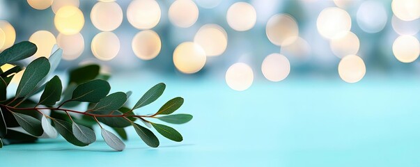 Wall Mural - Blurred bokeh concept. A vibrant green leaf against a softly blurred background of warm lights.