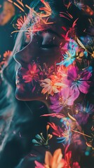 Wall Mural - floral woman face, colorful flowers, abstract portrait