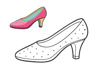 a fun coloring page featuring a stylish pair of lady's shoes, showcasing elegant details like high h