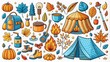 © sanom - Cute Fall Camping Doodle Elements - Vivid Orange, Blue & Yellow - Surreal Photography Vol.4