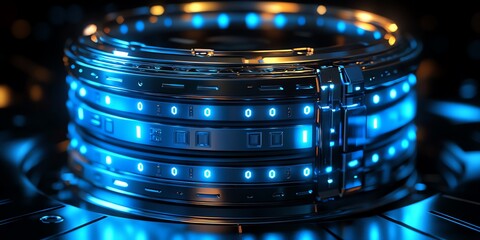 Aufkleber - A futuristic, illuminated cylindrical device with glowing blue elements and intricate designs.