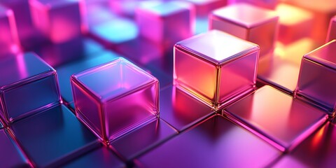 Poster - A vibrant arrangement of translucent cubes reflecting light in various colors.
