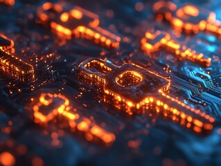 Aufkleber - A close-up view of glowing digital locks on a circuit board, symbolizing cybersecurity.