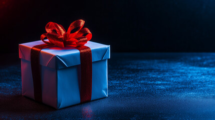 Gift box with ribbon isolated on a dark background