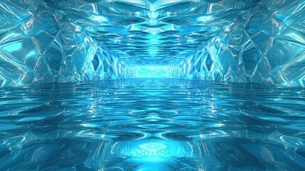 Poster - Symmetrical icy tunnel reflecting light on water.