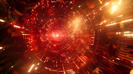 Wall Mural - abstract sphere of rotating light beams, with holographic codes floating around in a deep cyber-spac