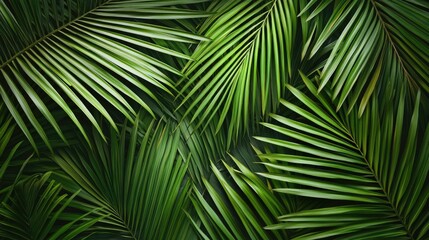 Poster - Greenery palms idea. Close-up view of lush green palm leaves creating a refreshing natural background.