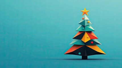 Wall Mural - a futuristic flat-design christmas tree composed of sharp, clean shapes, adorned with a star on top 
