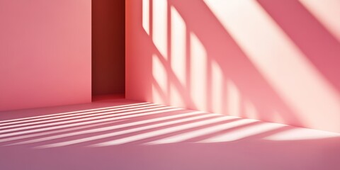 Wall Mural - a room with a pink wall and a window. the window is letting in sunlight. there is a shadow on the fl