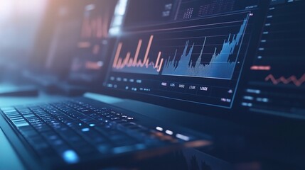 Sticker - Financial Business Charts and Graphs on Computer Screen Display