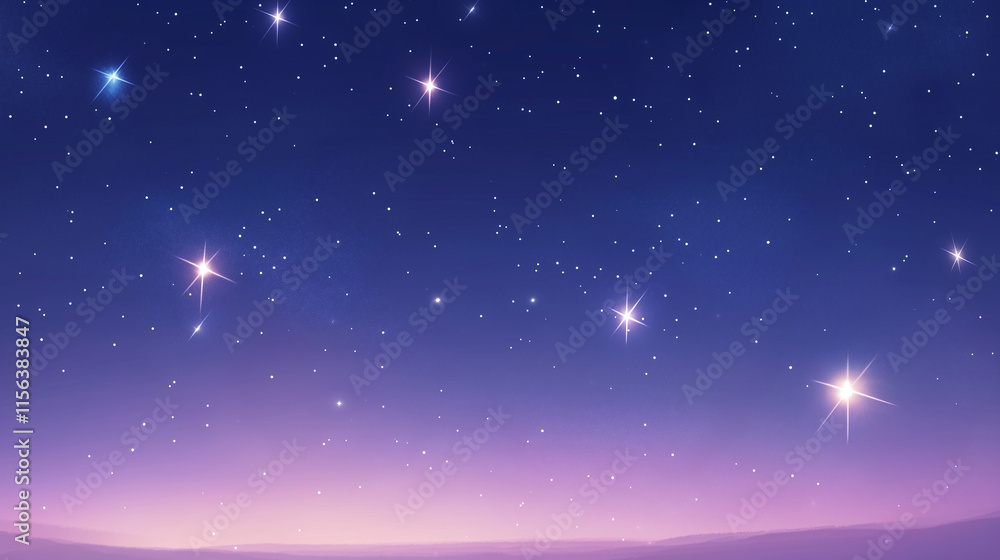 starry night sky with purple and blue galaxy pattern, bright shining ...