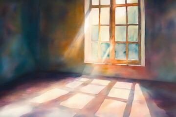 Wall Mural - a window in a room with sunlight shining through it. the room is empty and the window is the only so